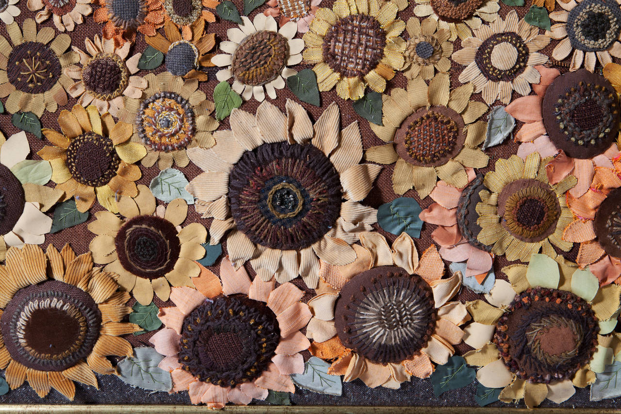 Mid-Century Modern Hand Made Fabric Collage of a Sunflower Field