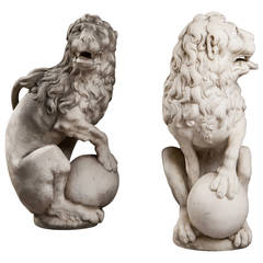 Pair of 17th Century Carved Marble Lions