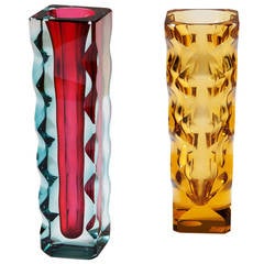 Two Czechoslovakian Mid Century Coloured Glass Vases