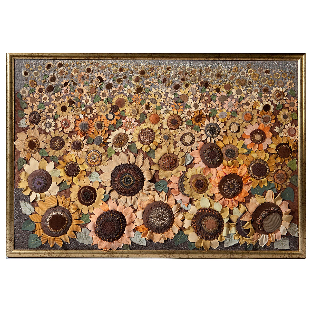 Hand Made Fabric Collage of a Sunflower Field