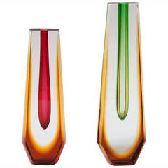 Vintage Two Czech 1960s Sommerso Style Coloured Vases