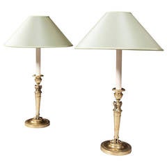Pair of Empire Period Brass Candlesticks Mounted as Table Lamps