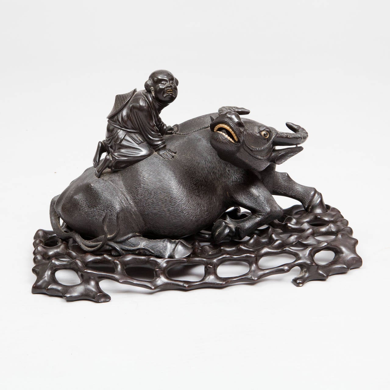 Very Fine Japanese Carving of a 'Water Buffalo and Boy' Group 3