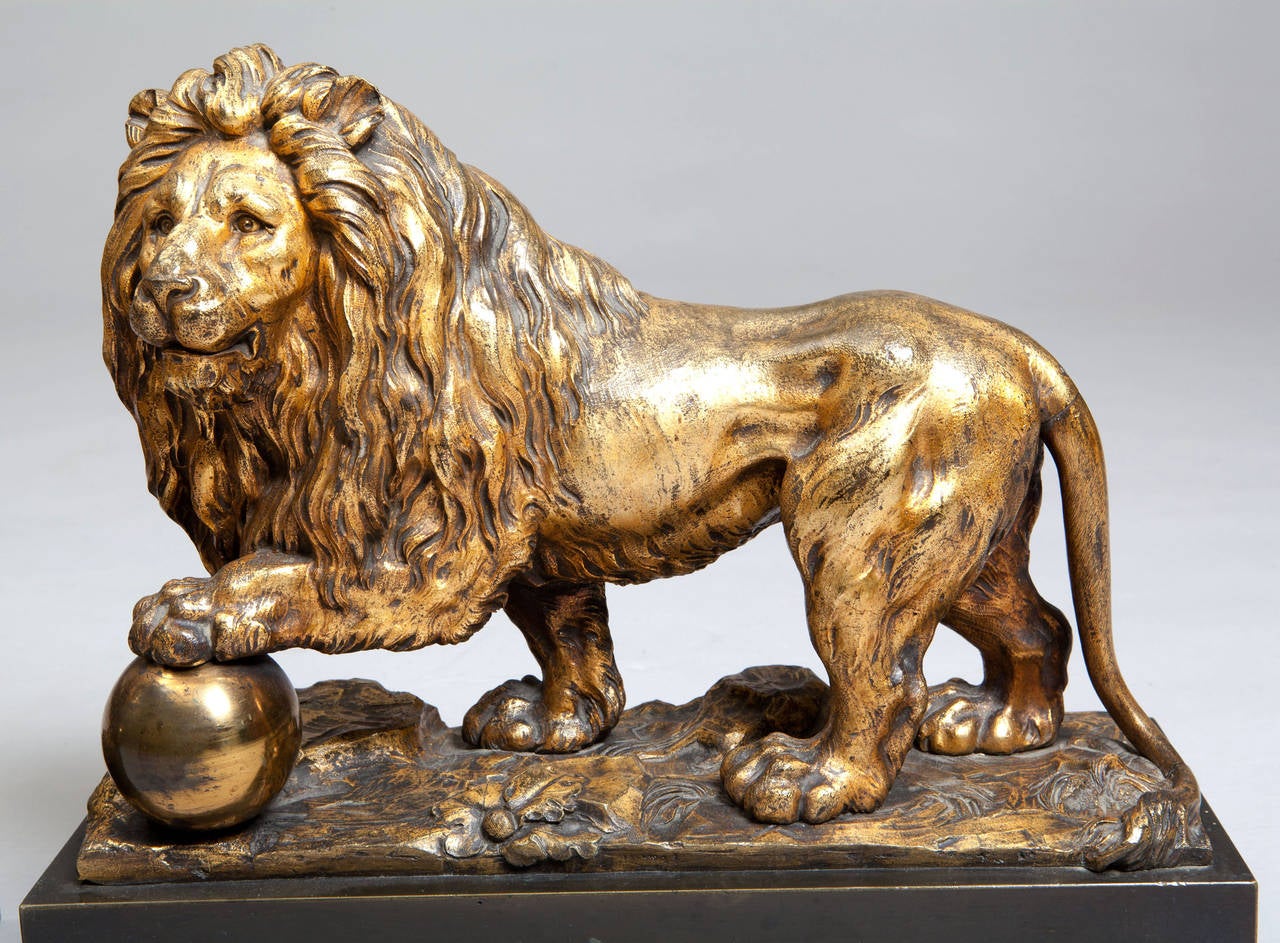 Pair of Gilt Bronze Medici Lions In Excellent Condition In London, by appointment only
