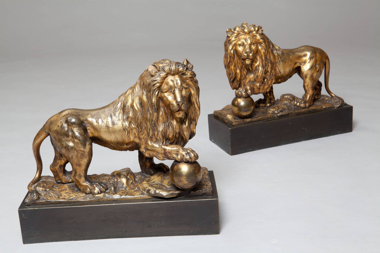 Pair of Gilt Bronze Medici Lions 2