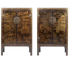 Pair of Large-Scale Late 19th Century Chinese Lacquer Cabinets