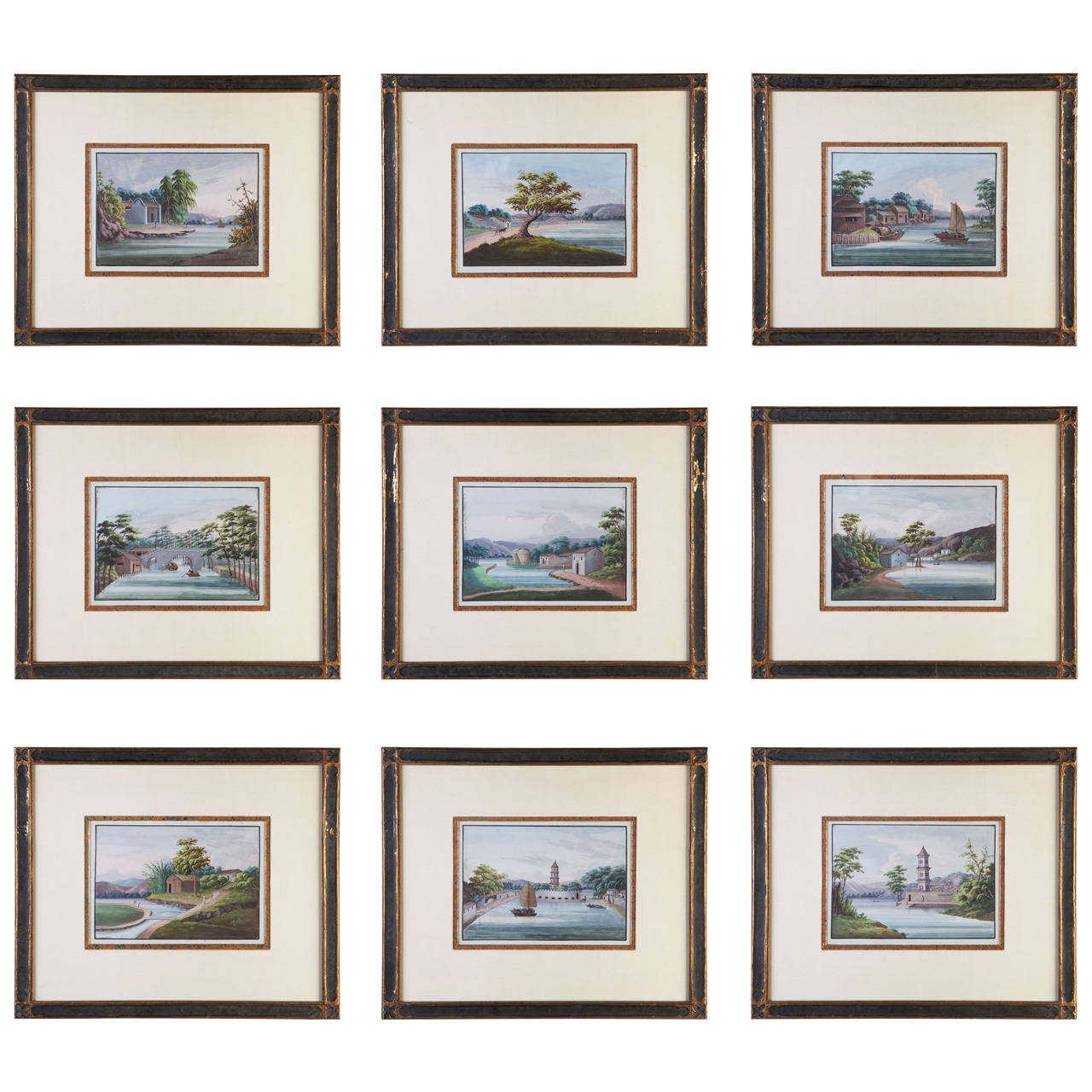 Set of Nine Chinese Export Gouache Paintings
