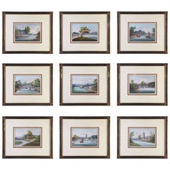 Set von neun chinesischen Export-G Gouache-Gemälde