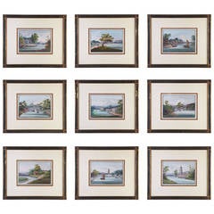 Ensemble de neuf peintures à la gouache d'exportation chinoise