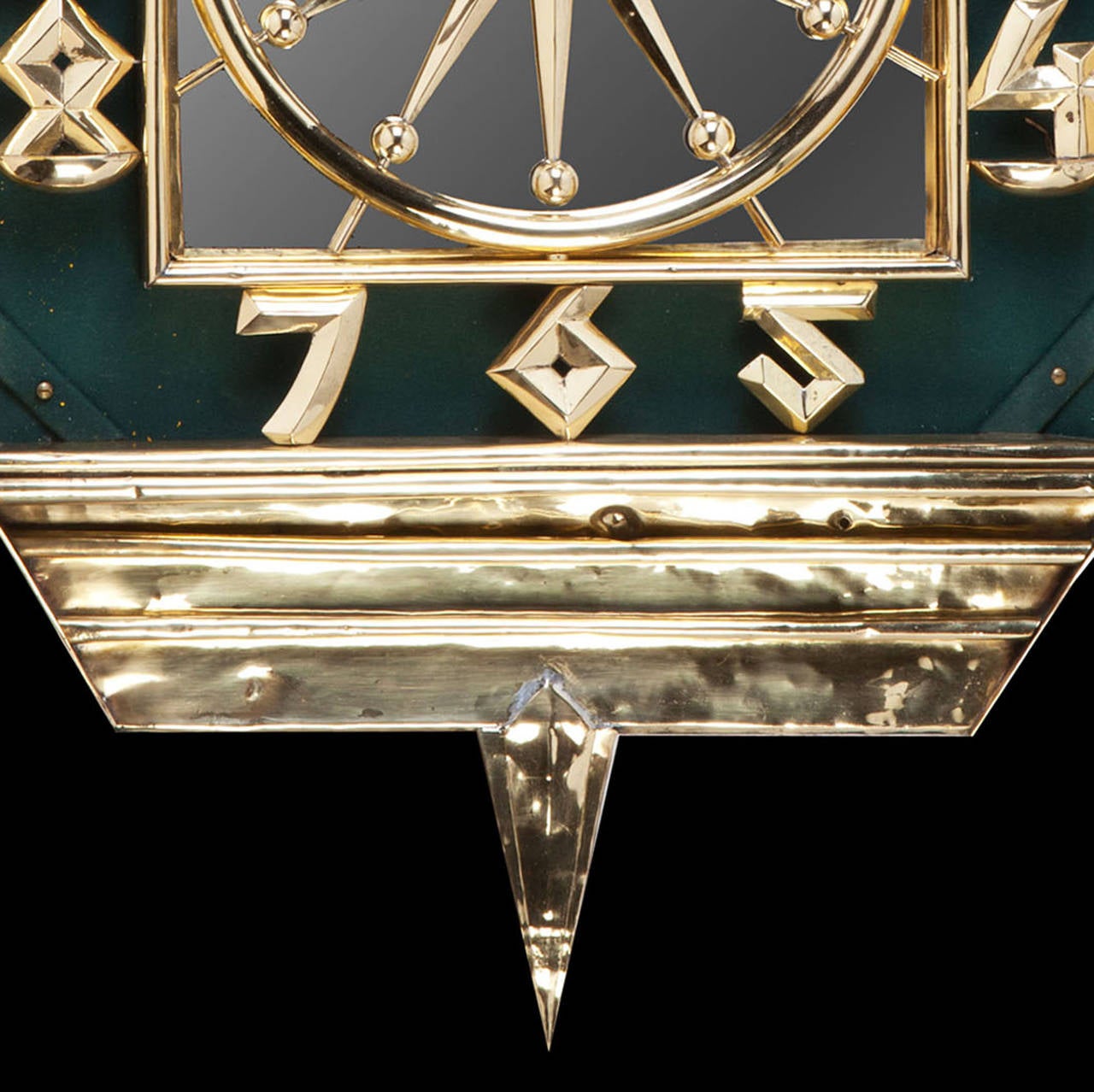 Art Deco Brass and Mirrored Wall Clock In Excellent Condition In London, by appointment only