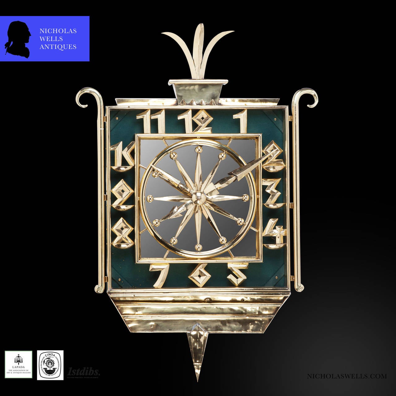 20th Century Art Deco Brass and Mirrored Wall Clock