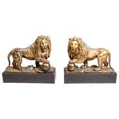 Pair of Gilt Bronze Medici Lions