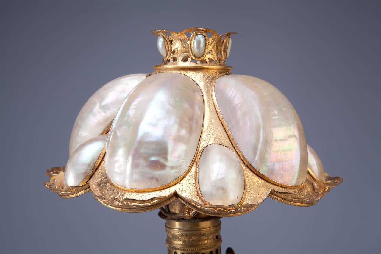 A 19th Century Mother of Pearl mounted bronze lamp