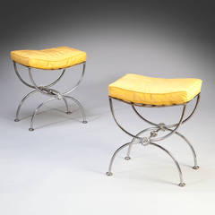 Pair of Mid-19th Century X-Frame Polished Steel Stools