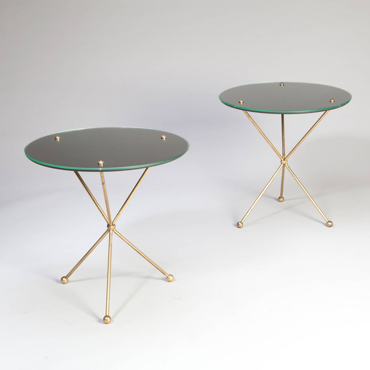 Mid-Century Modern Pair of Brass and Glass Mid-Century End Tables