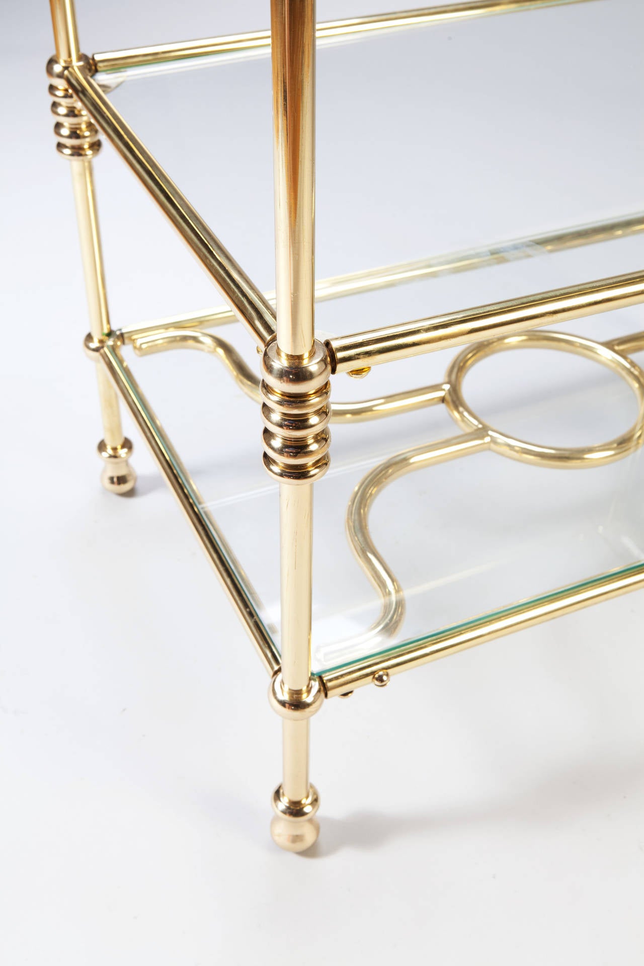 Mid-Century Modern Fine Polished Brass Three-Tiered Etagere Side/Cocktail Table For Sale