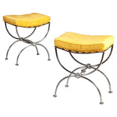 Pair of Mid-19th Century X-Frame Polished Steel Stools