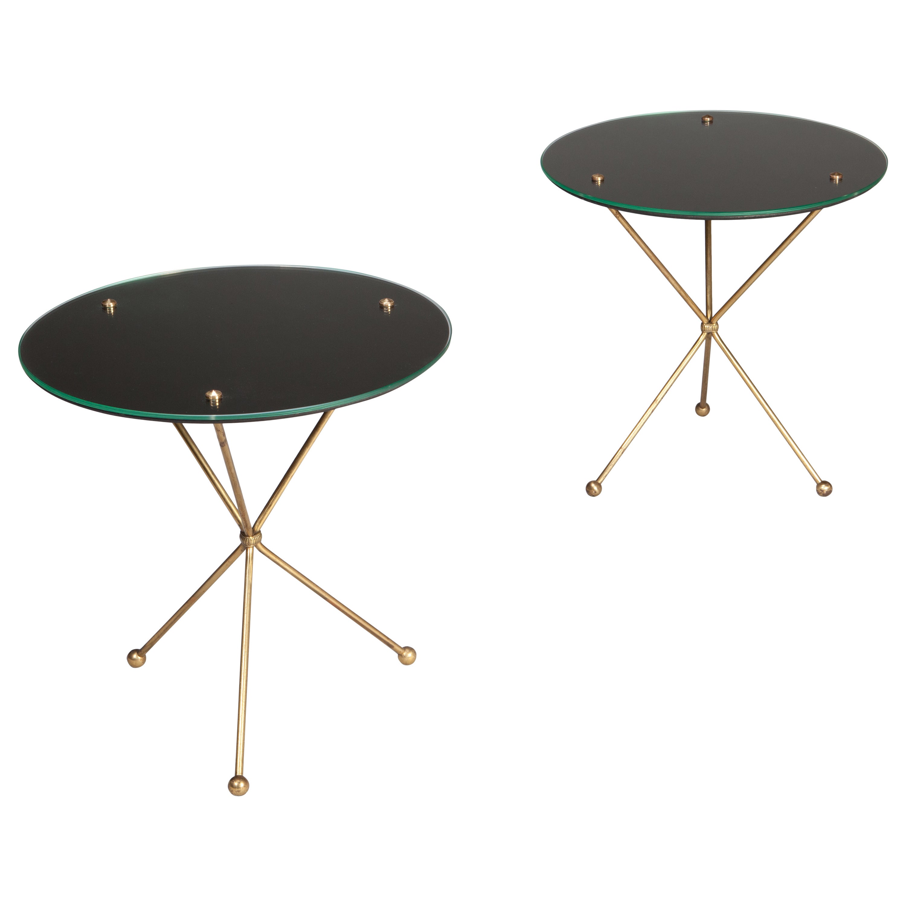 Pair of Brass and Glass Mid-Century End Tables
