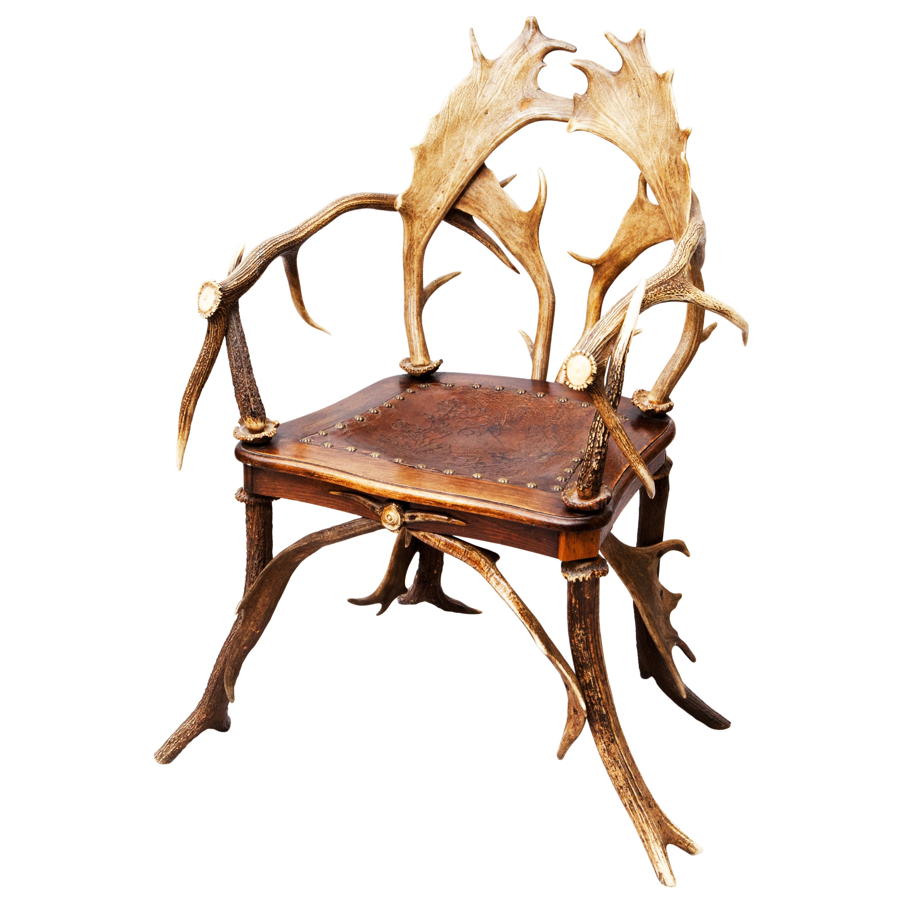 Rustic Red Stag and Fallow Deer Antler Armchair Chair 