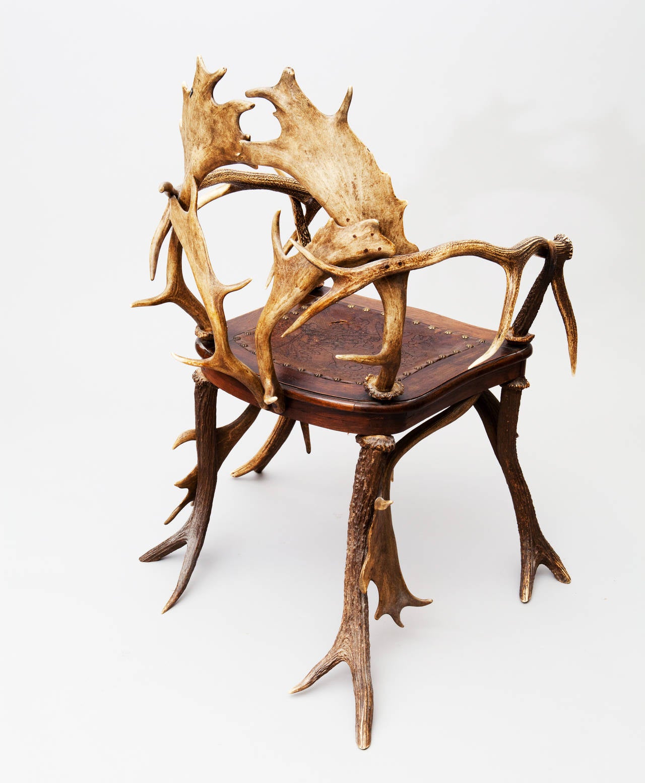 Late Victorian Rustic Red Stag and Fallow Deer Antler Armchair Chair 