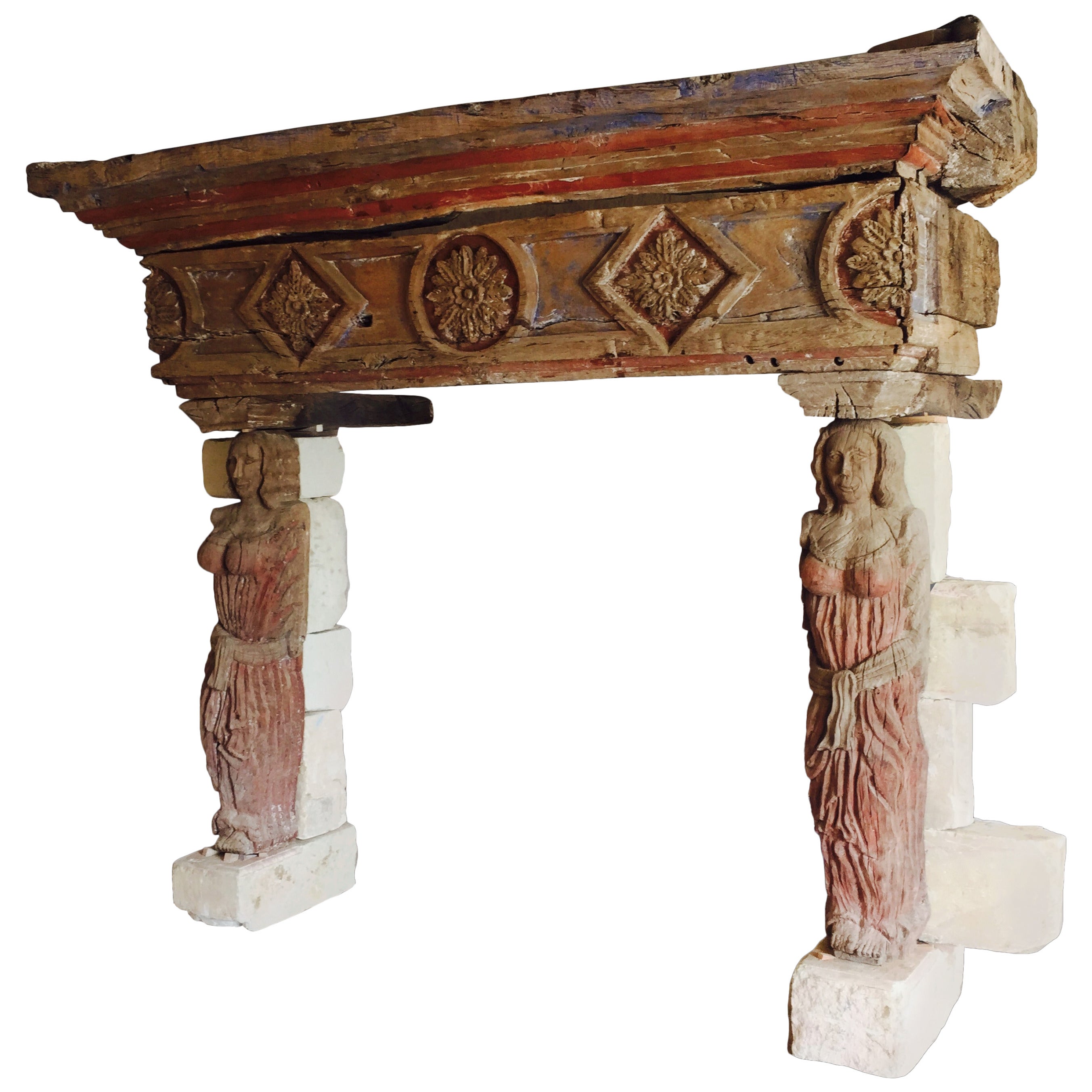 Fireplace with Wooden Lintel Decorated For Sale