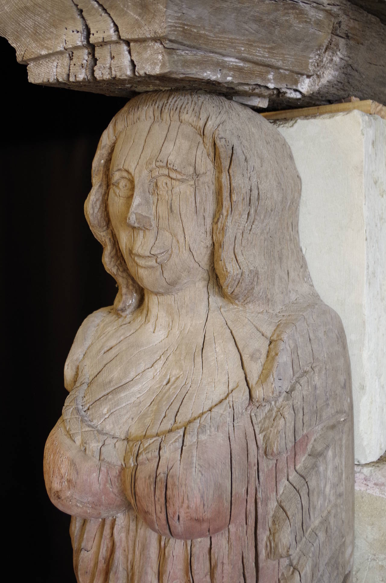 Fireplace with Wooden Lintel Decorated