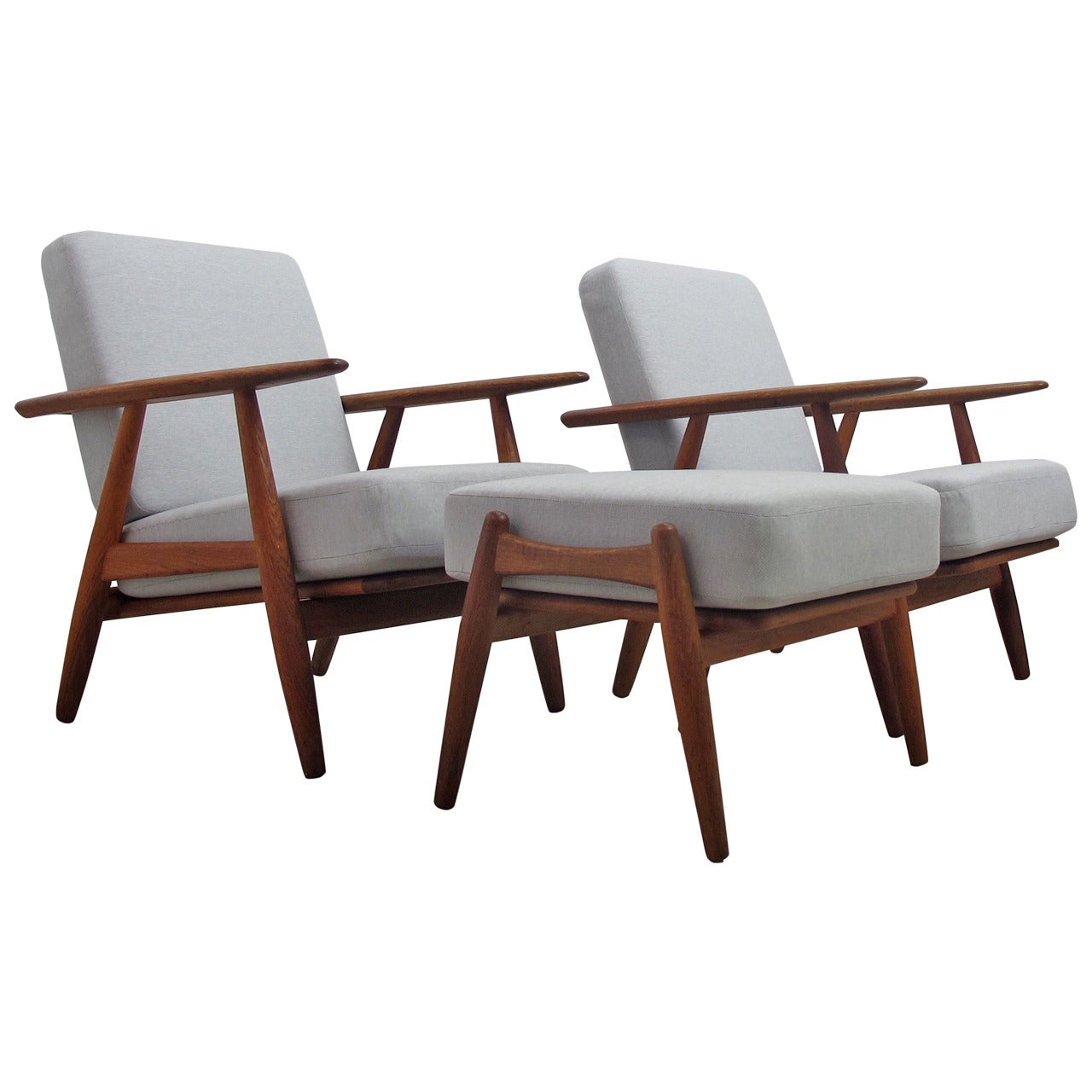 Pair of GE-240 Lounge Chairs with Ottoman by Hans J. Wegner for GETAMA