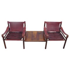 Arne Norell Rosewood and Leather "Sirocco" Safari Chairs with Side Table 12