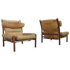 Pair of Arne Norell "Inca" Easy Chairs in Light Brown Leather
