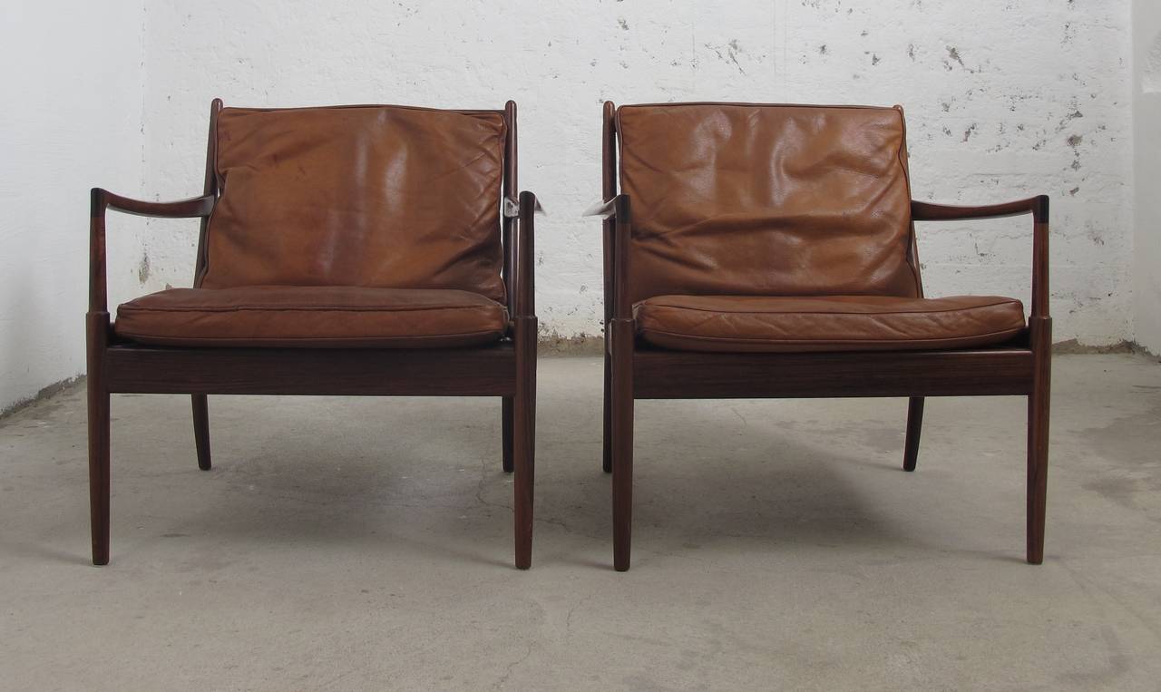 Scandinavian Modern Pair of Easy Chair, Model Samsö, Designed by Ib Kofod-Larsen