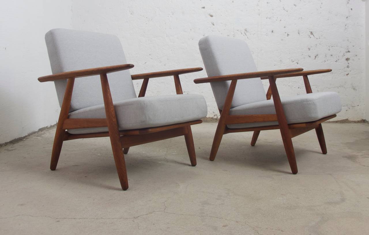 Pair of GE-240 Lounge Chairs with Ottoman by Hans J. Wegner for GETAMA 1