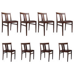 Set of Eight Danish Rosewood Dining Chairs with Vintage Leather Seats