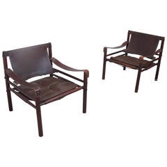 Arne Norell Sirocco Easy Chairs with "Coffee Brown" Leather