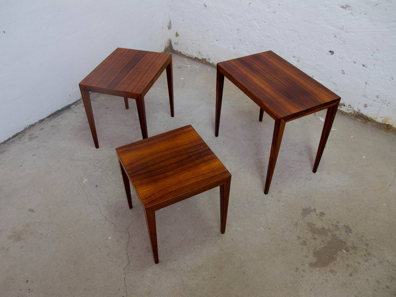 Severin Hansen Nesting rosewood tables. In excellent condition. The original tags are still intact.