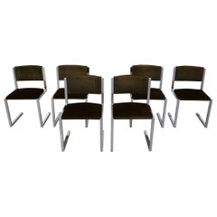 Six Chrome Framed Ding Chairs with Khaki Velvet Cushions
