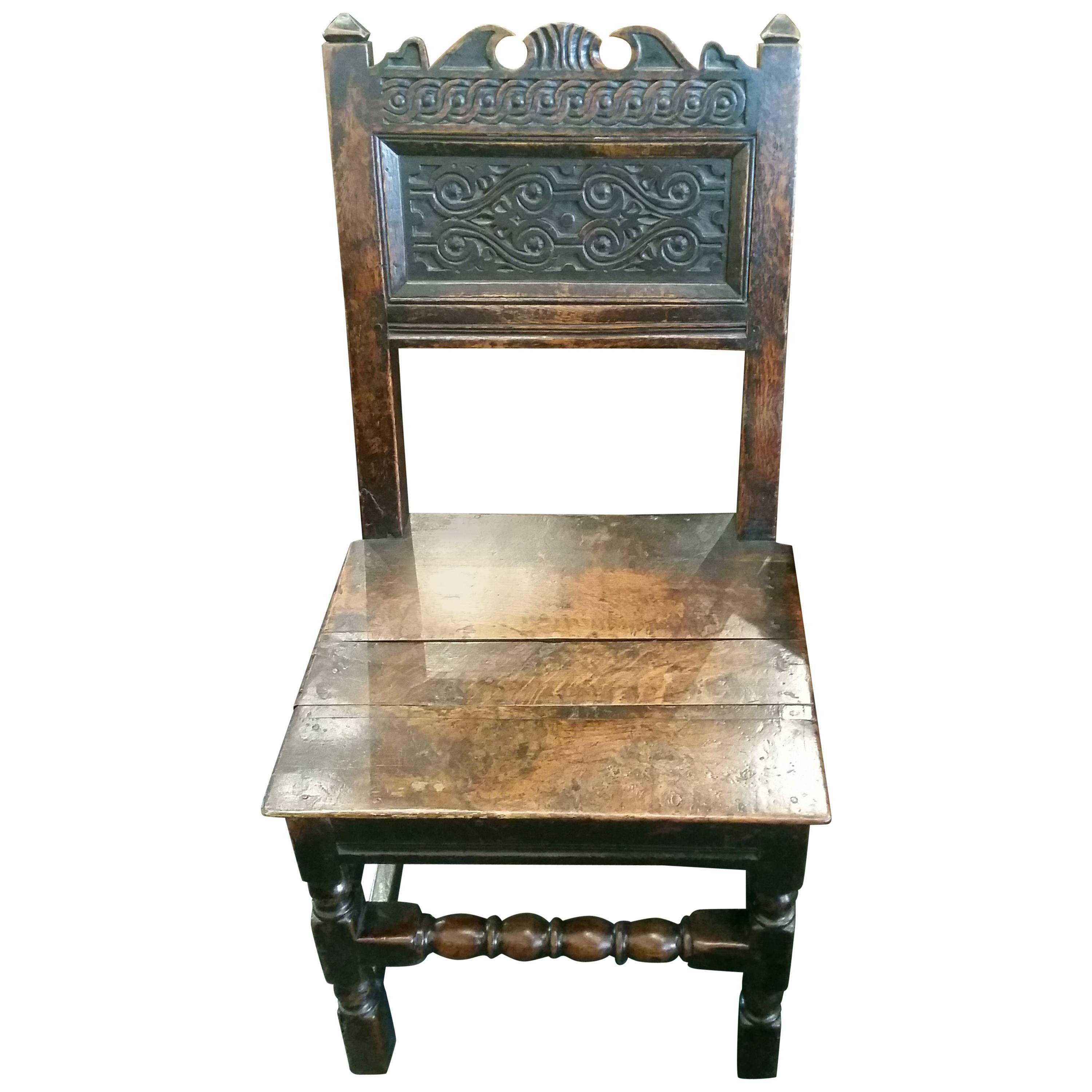 17th Century Oak Wainscot Chair For Sale