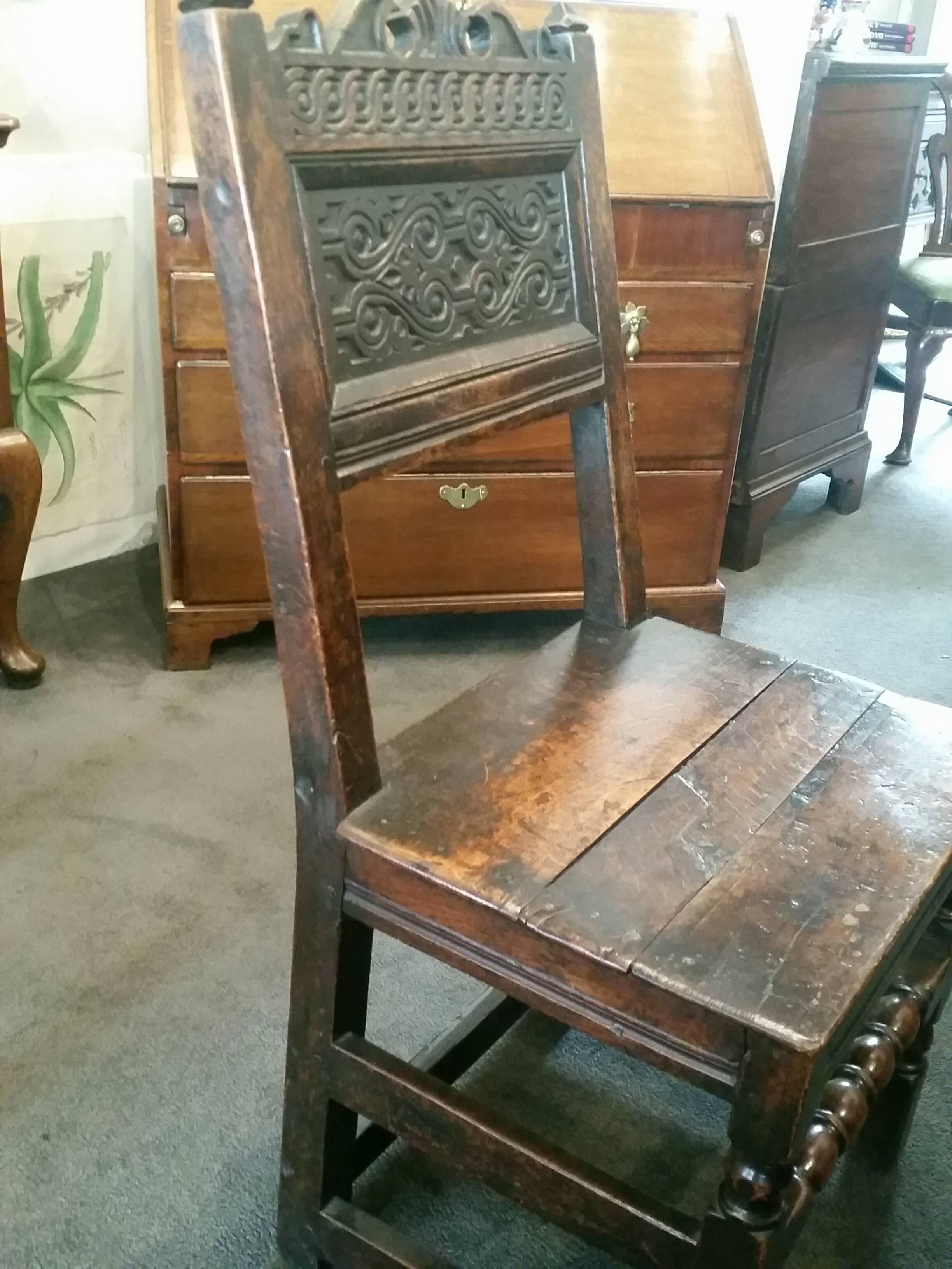 17th century oak wainscot chair

Original carving

Incredibly stunning

A gallery favorite.

circa 1660.
  