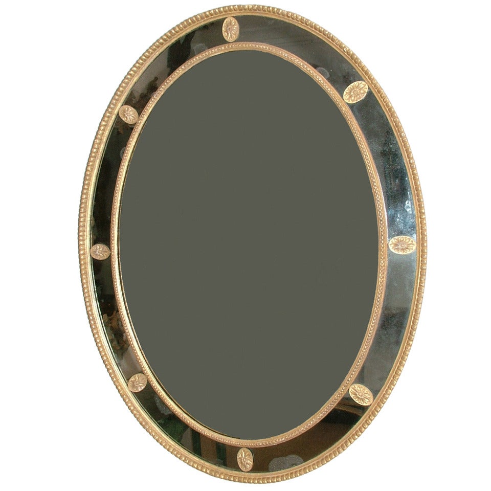 George III Giltwood Robert Adam Period Oval Borderglass Mirror For Sale