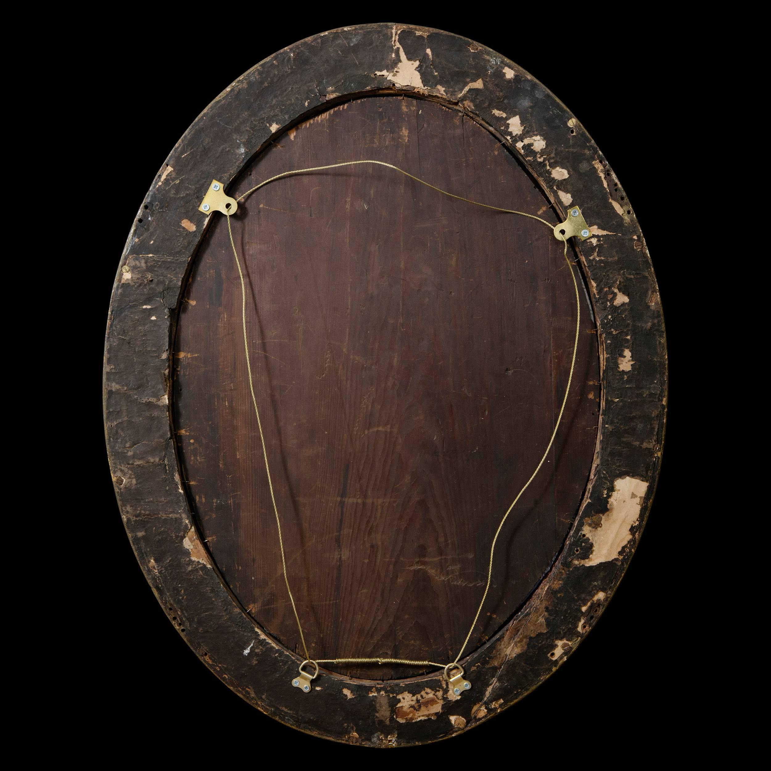 English George III Giltwood Robert Adam Period Oval Borderglass Mirror For Sale