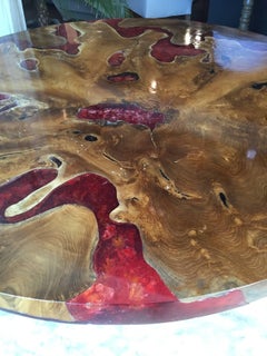 Vintage Round Table on a metal base in Teak Wood and Resin