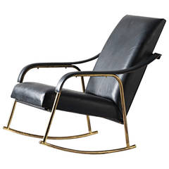 Vintage Leather Covered Rocking Chair, 1960s