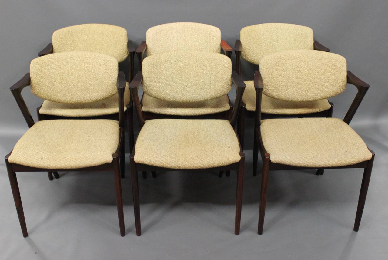 Mid-20th Century Kai Kristiansen Six Dining Chairs Model 42, 1960s