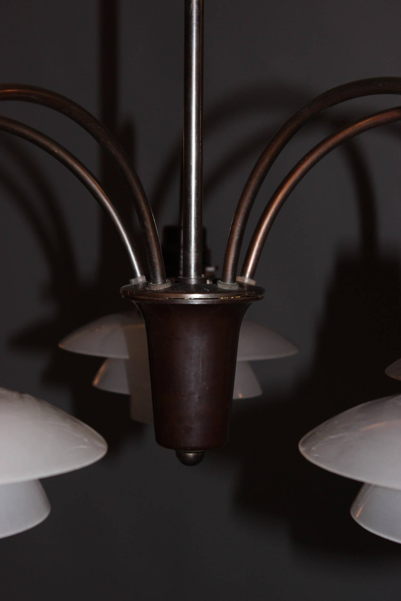 Danish PH Bombardement Five-Light Chandelier Designed by Poul Henningsen, c. 1930