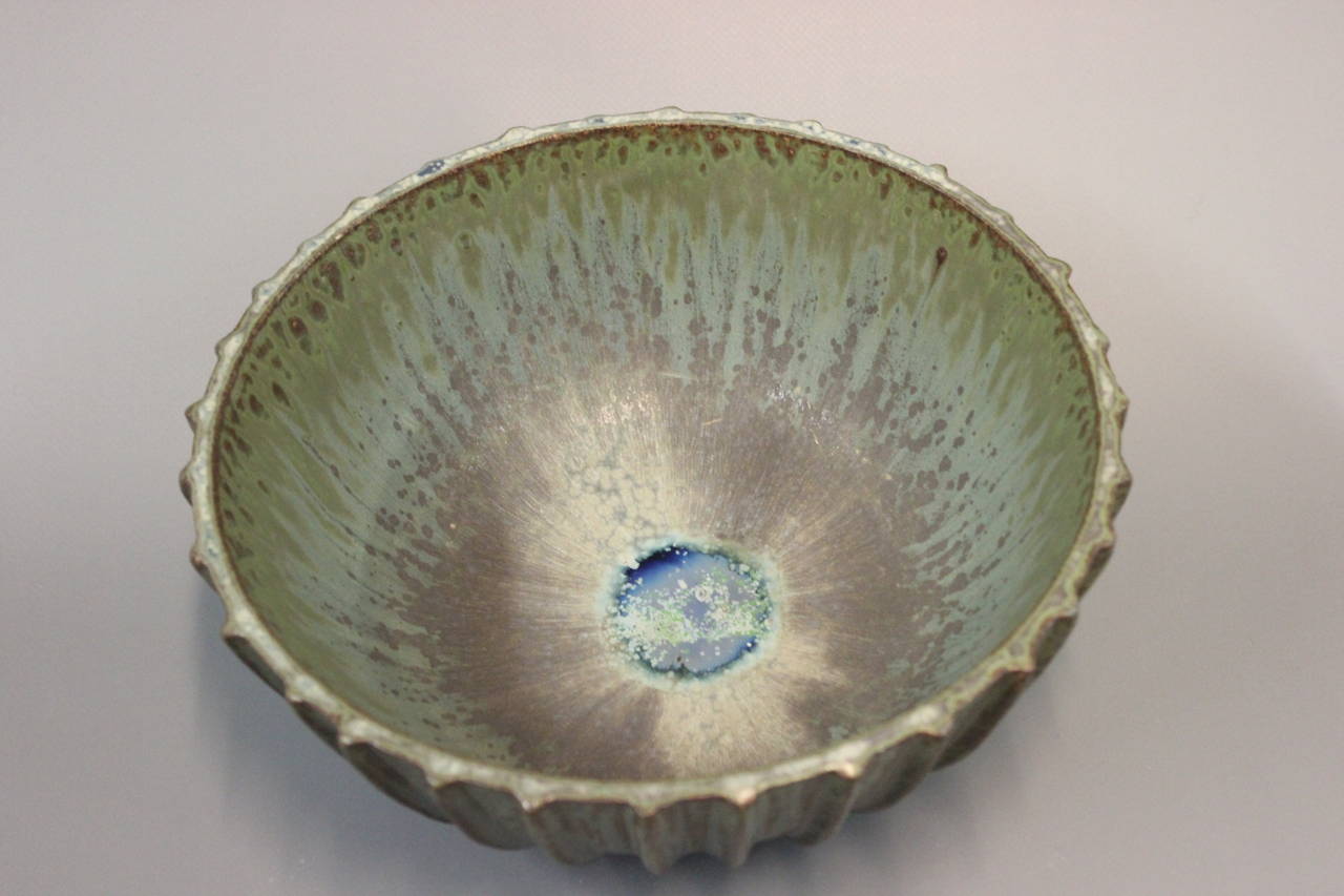 Glazed Arne Bang Stoneware Ribbed Bowl with Monogram 