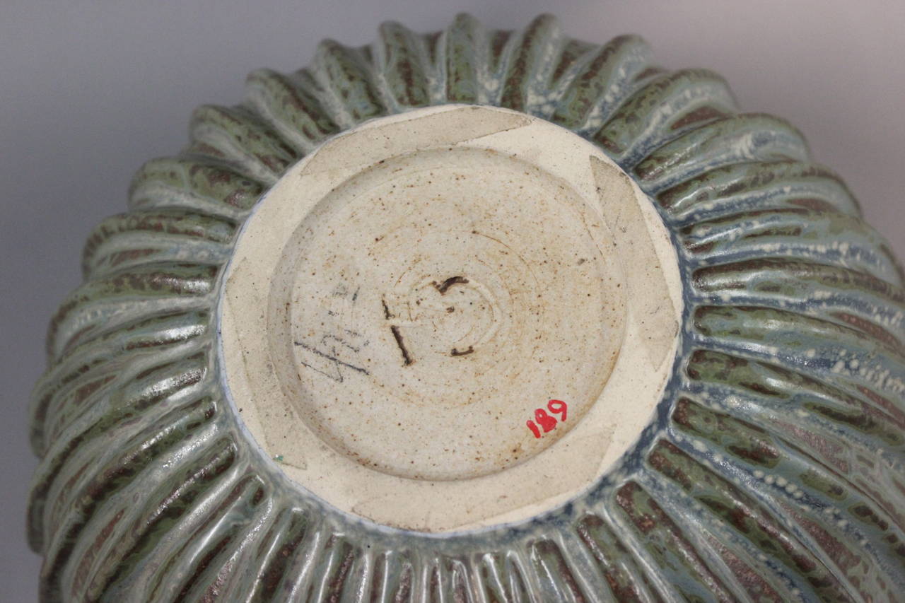 Danish Arne Bang Stoneware Ribbed Bowl with Monogram 