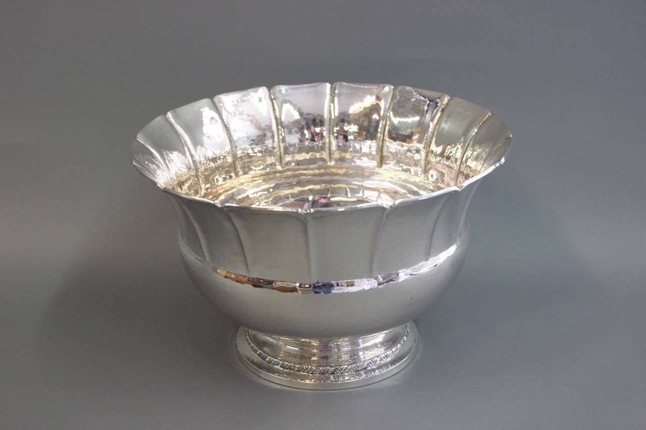 Old and large silver bowl from 1918. Made by Michelsen and with monogram of 3 Tower. Weight 650gr. The bowl is Handmade and beautifully decorated on the foot.