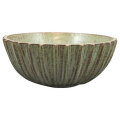 Arne Bang Stoneware Ribbed Bowl with Monogram "189, " c. 1930s