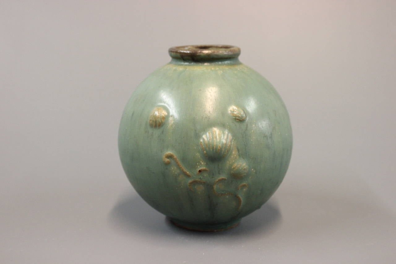 Turquoise ceramic vase, no.: 18 made by Arne Bang. The vase is of great quality and in great vintage condition.