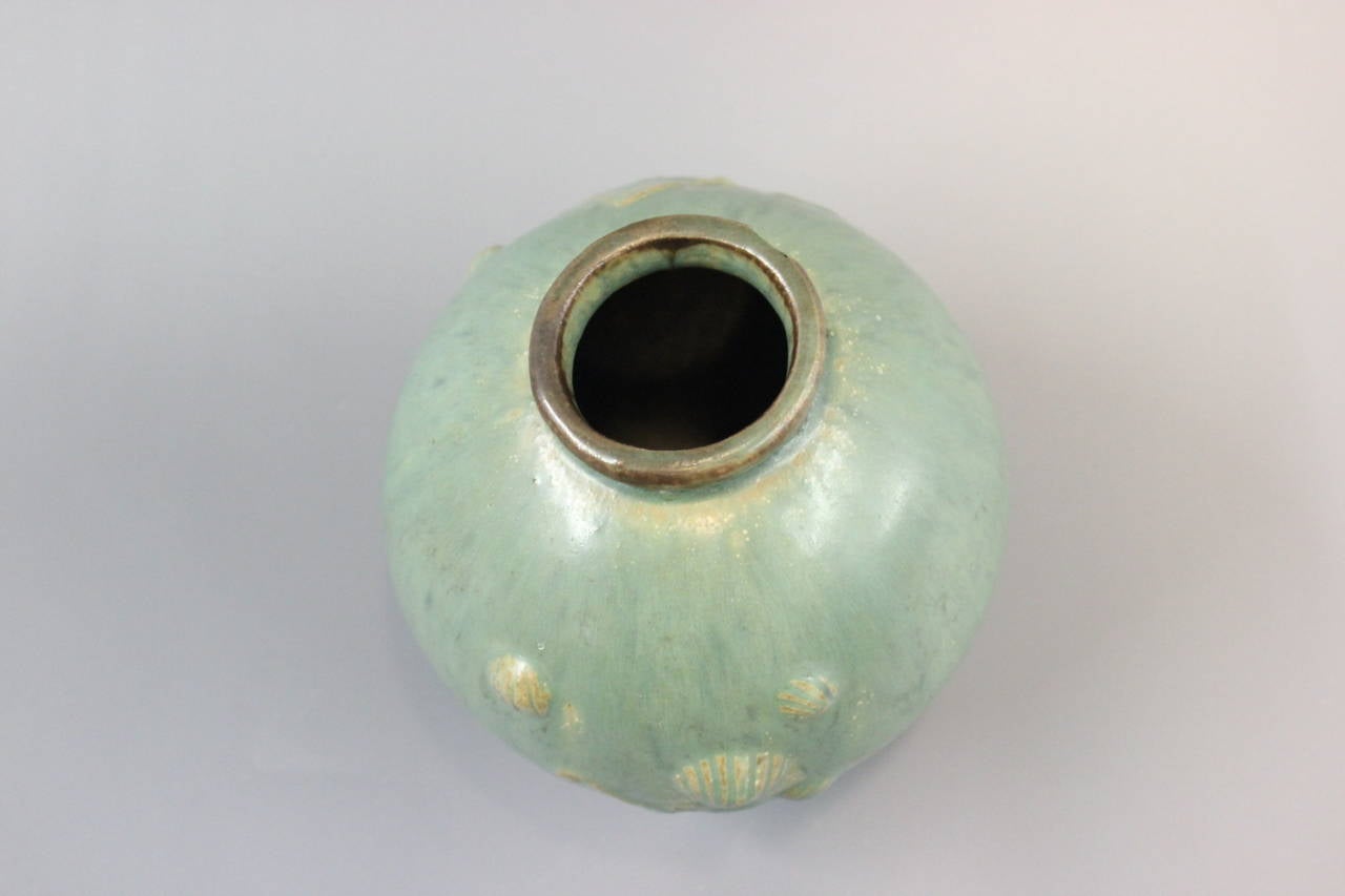 Scandinavian Modern Turquoise Ceramic Vase, No. 18 by Arne Bang