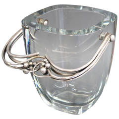 Danish Holmegaard Glass Bowl for Ice in Sterling Silver, c. 1950s
